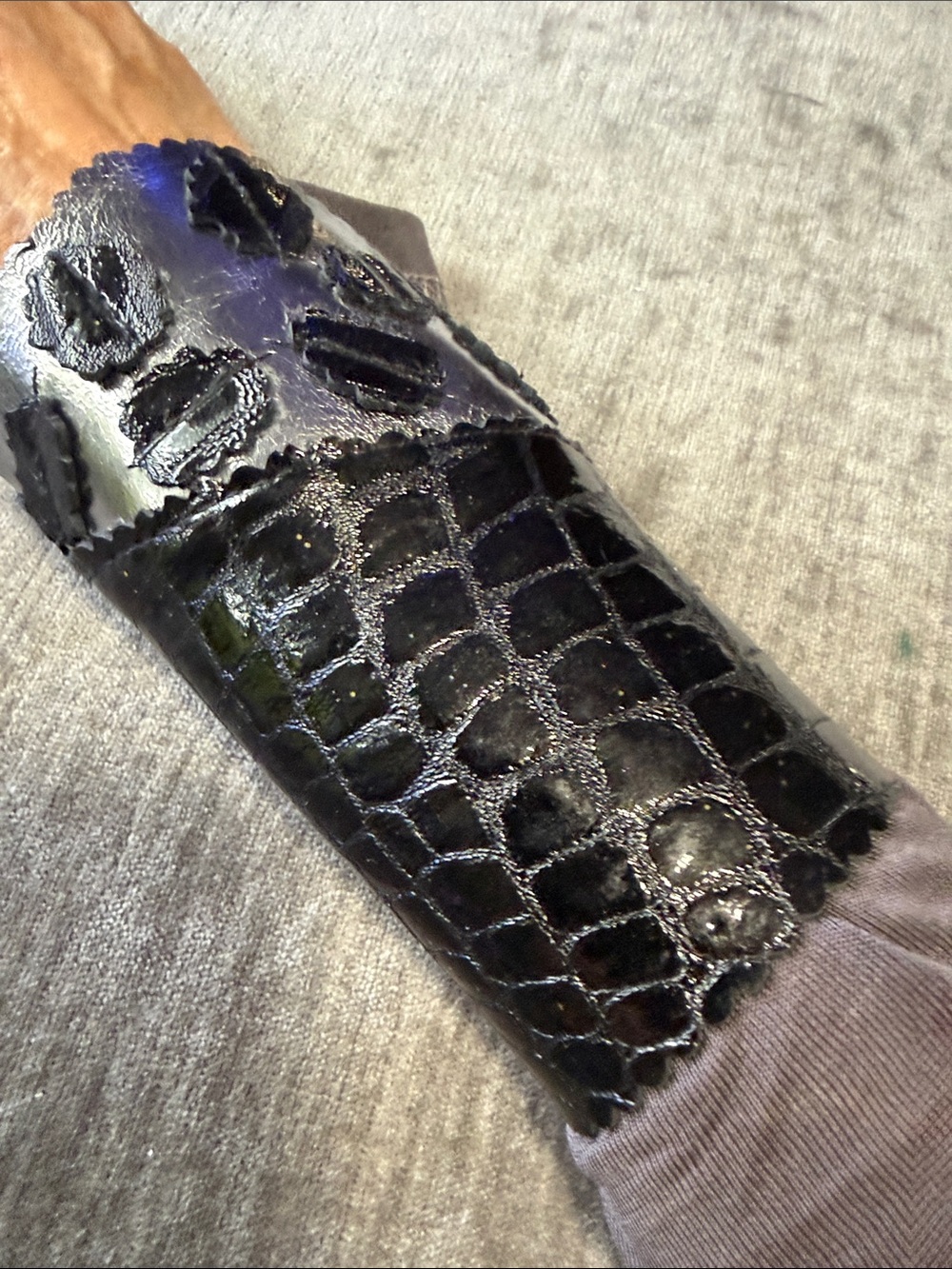 Premium Black and SilverReptile pattern leather cuff.